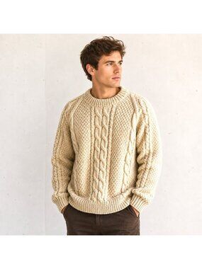 Vintage Yeti Made in Nepal Super Chunky Knit Ivory Fisherman Sweater XL
